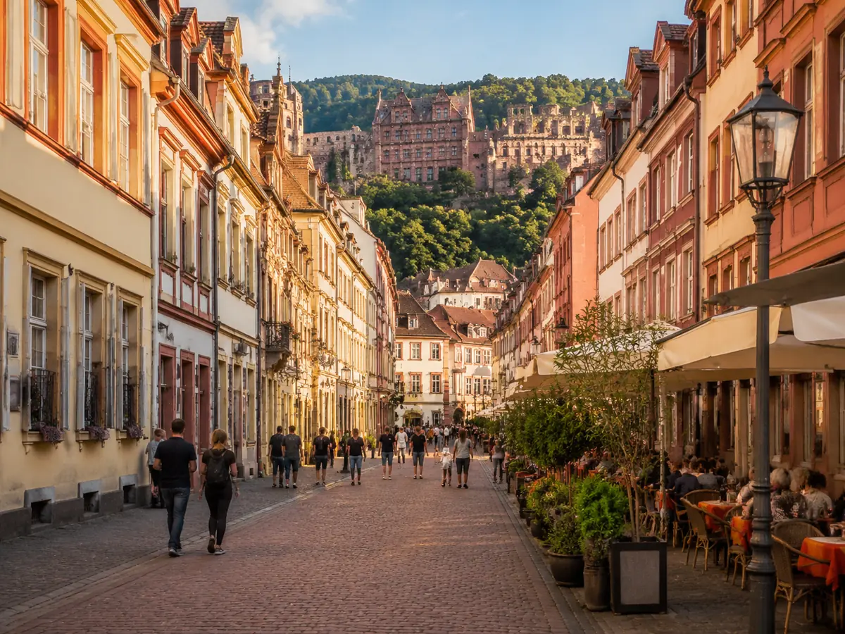 La Hauptstraße dans la vieille ville de Heidelberg, sous le château