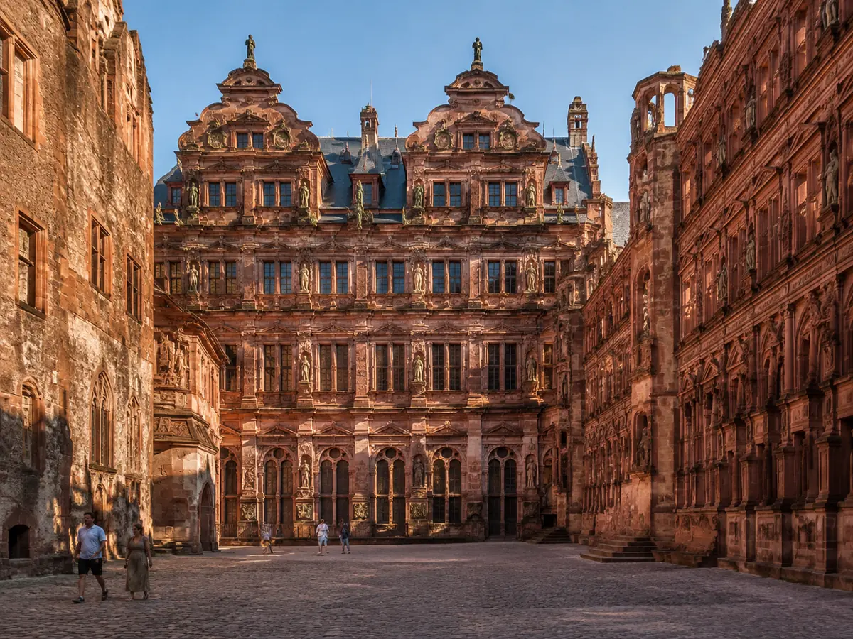 Cour du château de Heidelberg avec la façade Renaissance de l'Ottheinrichsbau